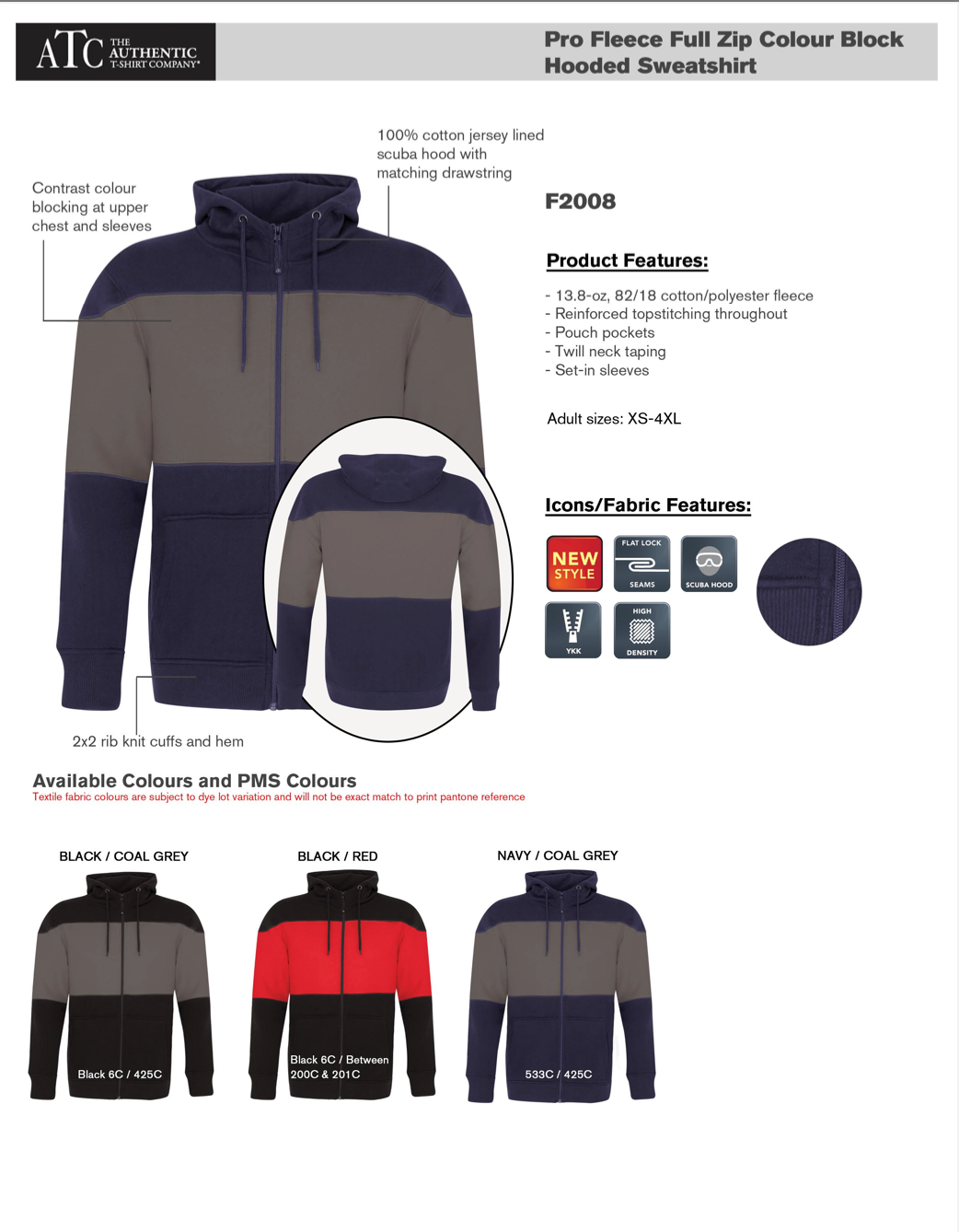 ATC - F2008 - PRO FLEECE FULL ZIP COLOUR BLOCK HOODED SWEATSHIRT